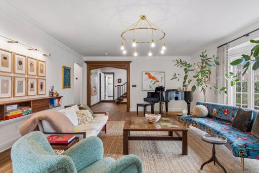 Formal living room. Updated designer lighting throughout the home.