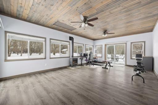 Just off the back of the garage or off the deck stairs, is the main level bonus room!