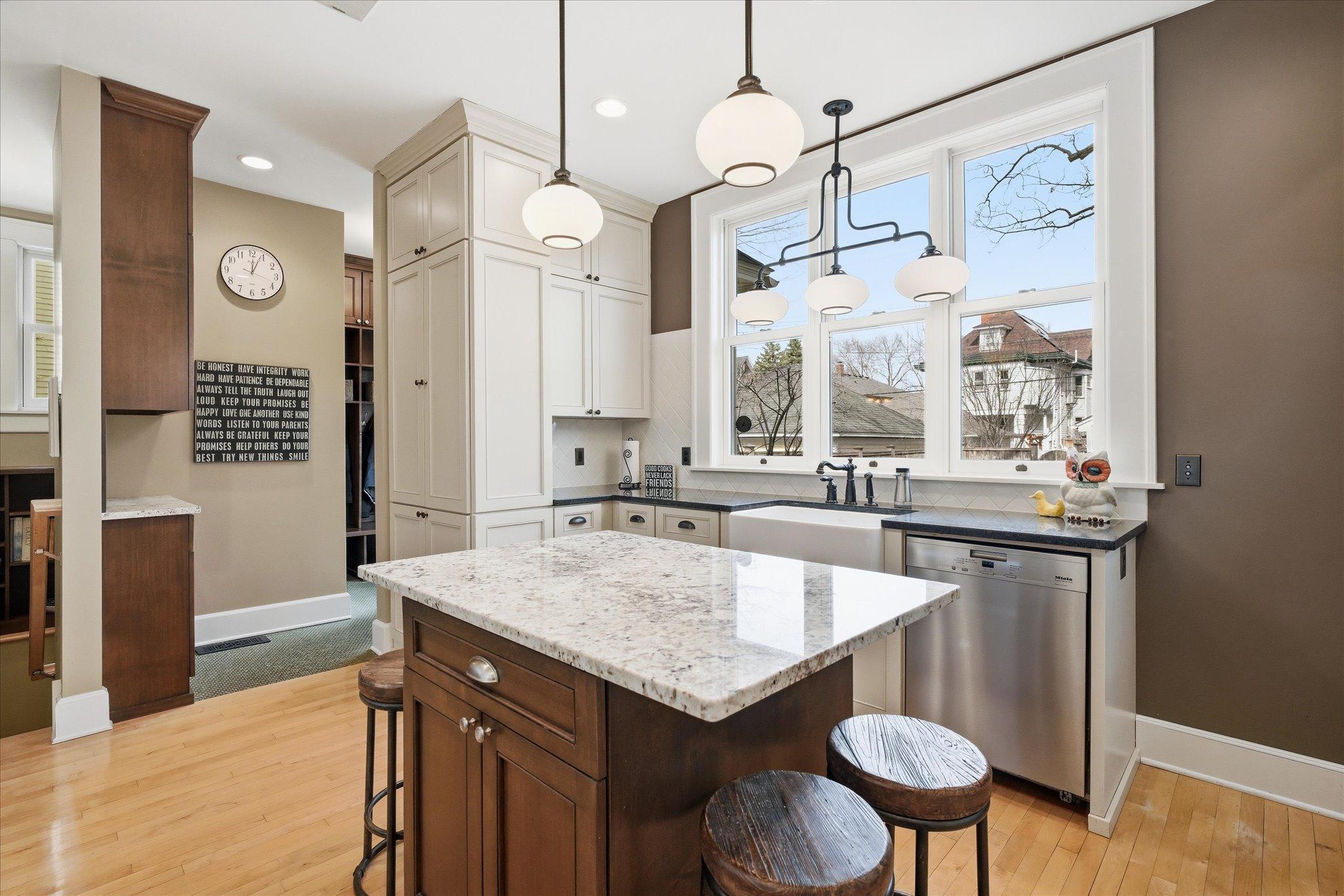 Kitchen overlooks backyard