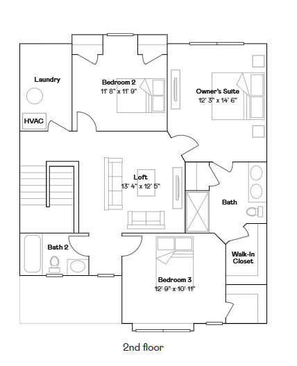 Madison floorplan - upper level/second floor layout