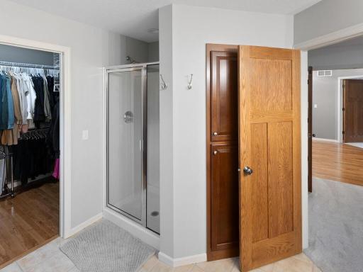 Seperate shower in the primary bathroom.