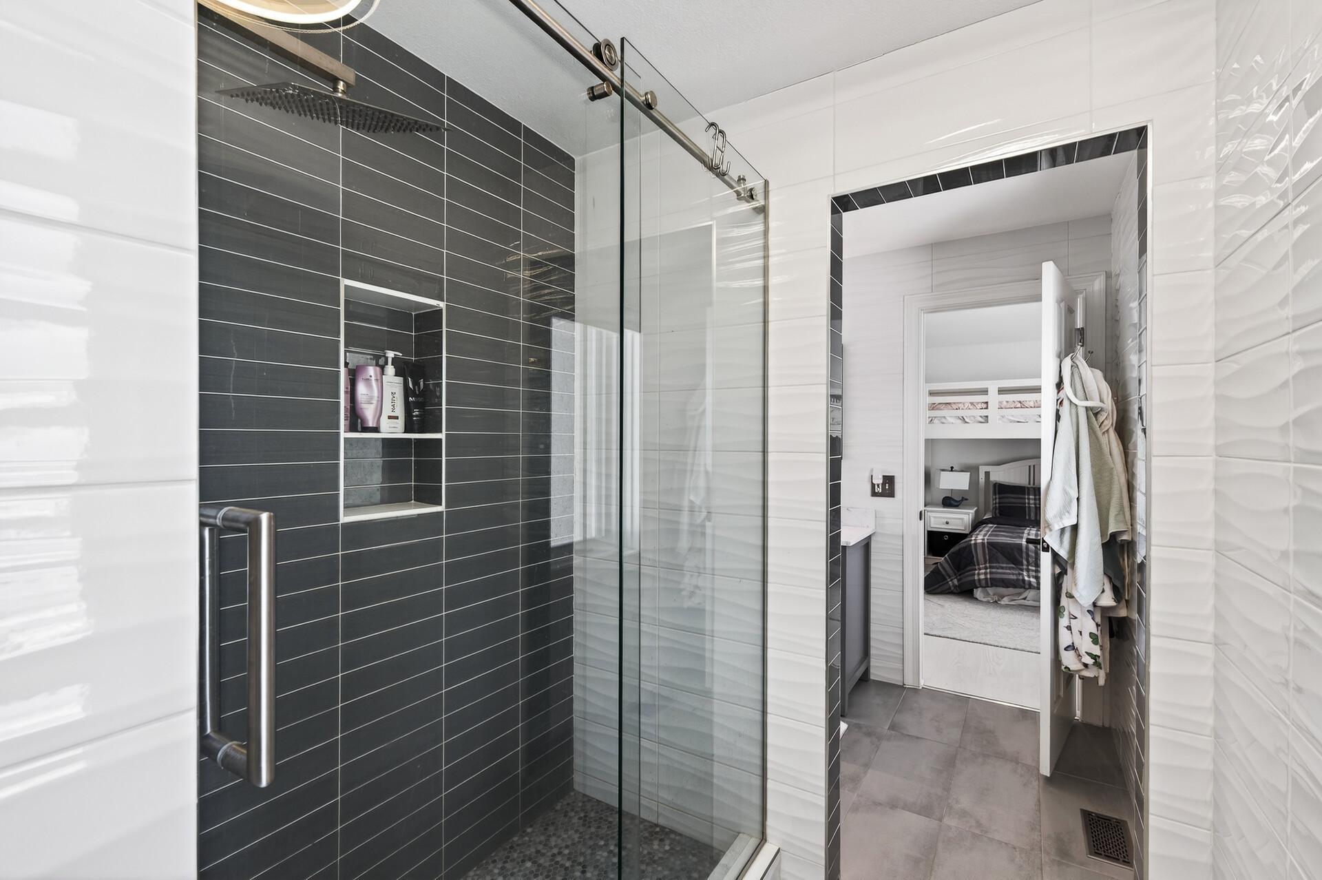 The walk-in shower in the Jack and Jill bathroom.