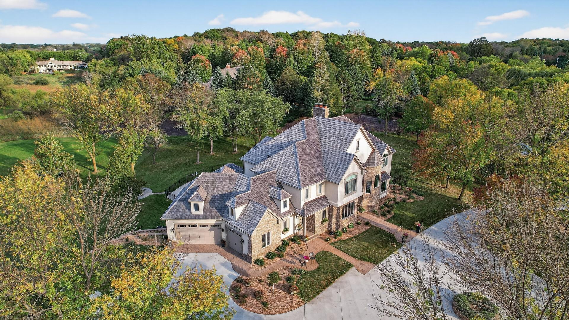 Highlighting the front of the home from above.