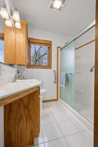 Upper Level bathroom with large walk-in shower.