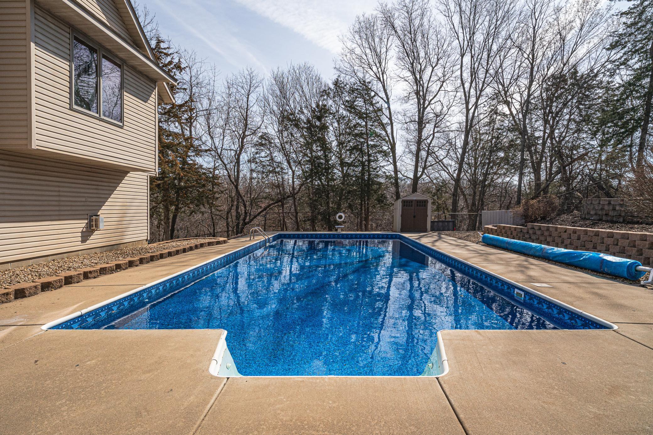 20’ x 44’ Heated, In-Ground Chlorine Pool with Energy Efficient Variable Speed Pump. The liner is new as of 2023. The winter safety cover is new as of 2025.