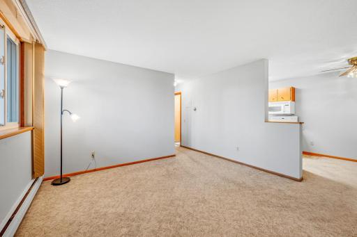 Open-concept layout flows from living room to kitchen and hallway.