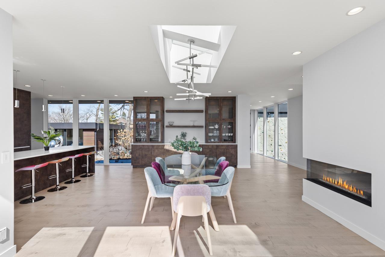 Beautiful hardwood floors and a custom-built hutch