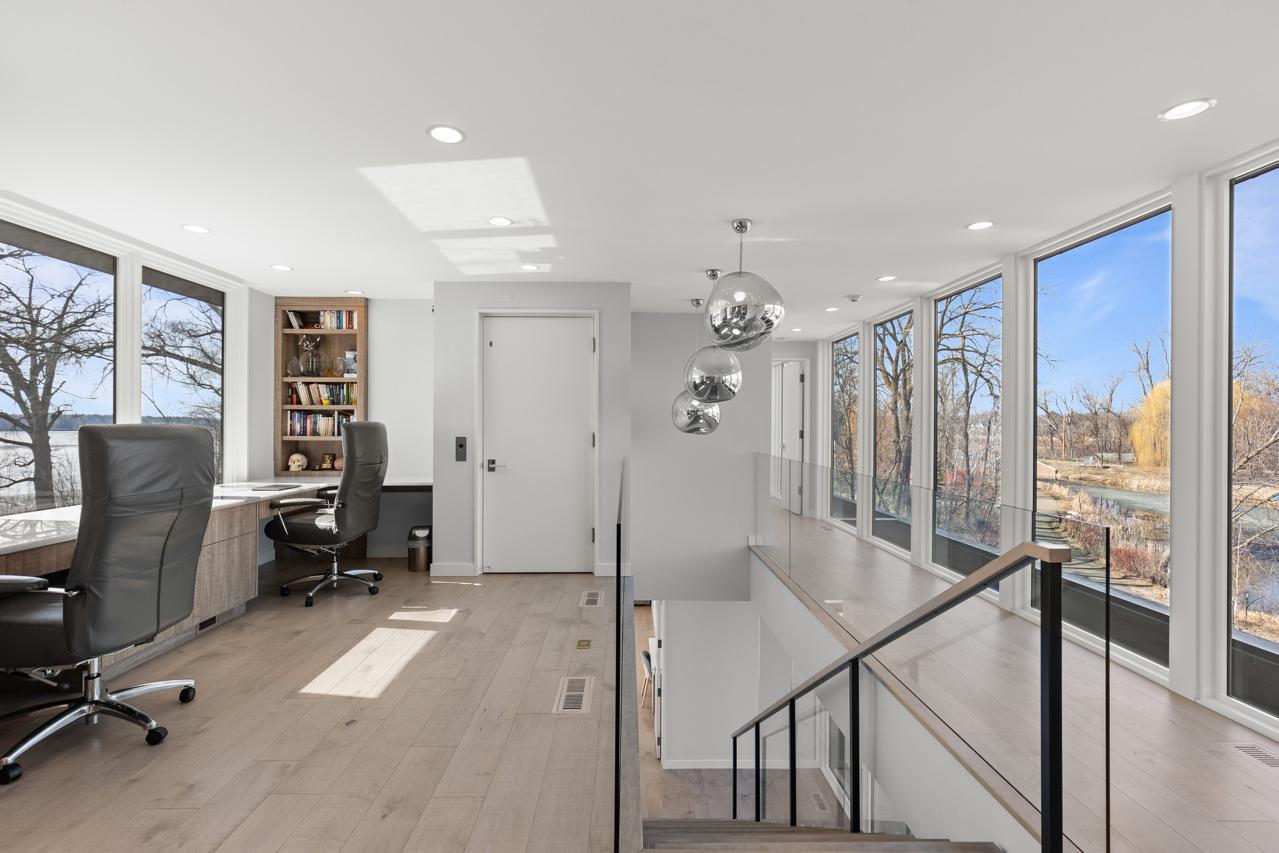 Custom-built in desks and bookshelves