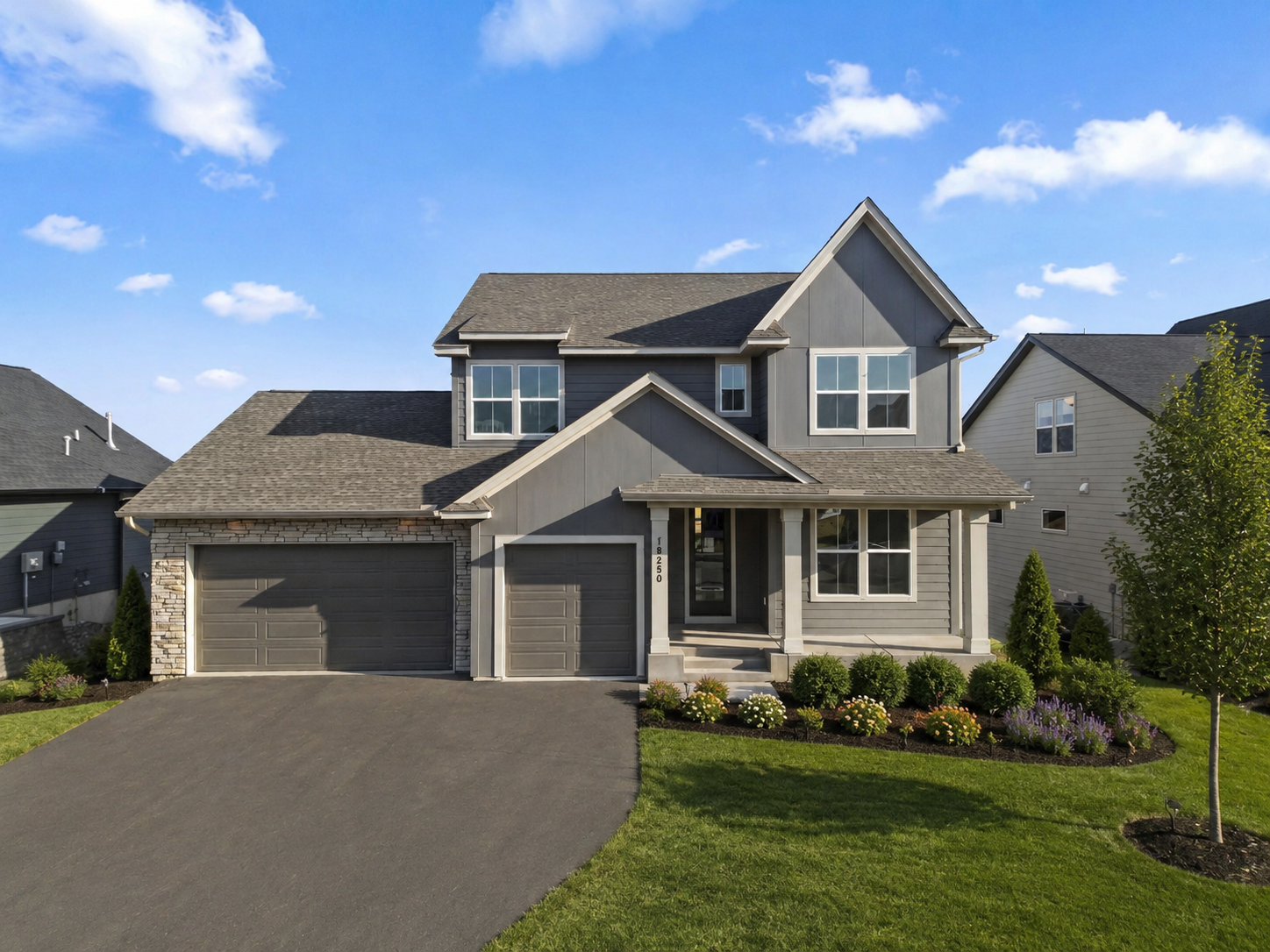 Front Exterior of the Kenton Floor Plan with the Modern French Country Elevation *virtually staged