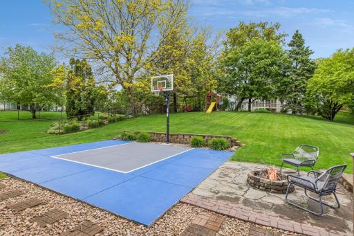 This cement basketball court is freshly painted each year!