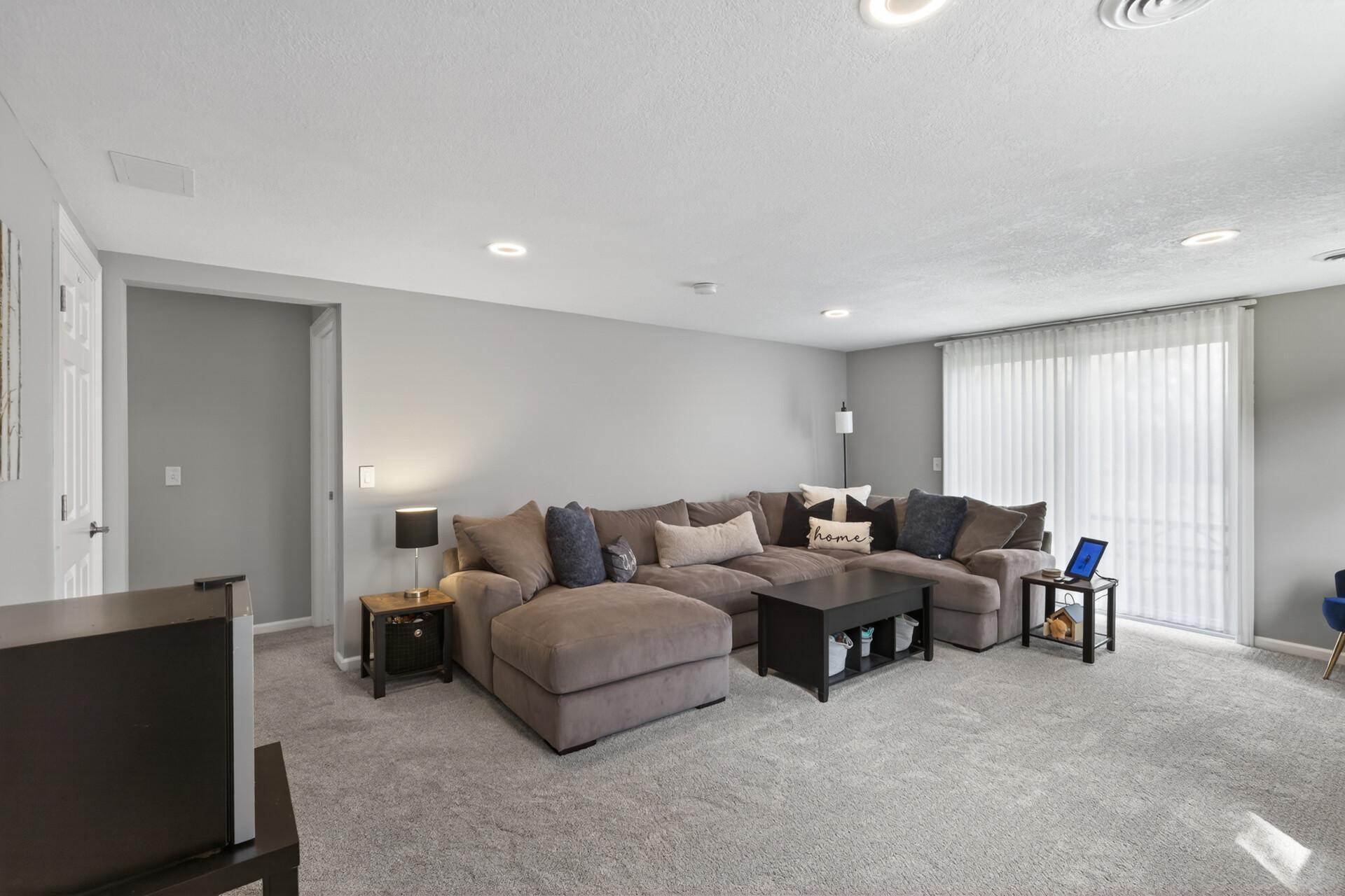 Lower level family room features two closets for additional storage.