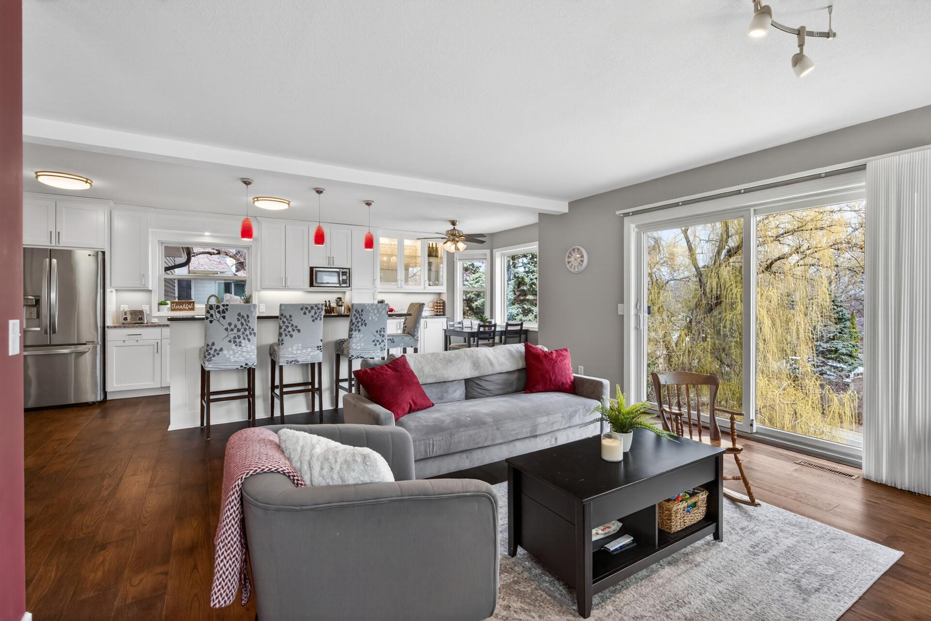 Living room open to the kitchen