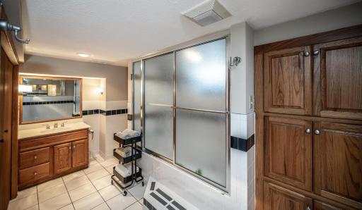 Huge lower level full bathroom included a jetted tub and a steam shower