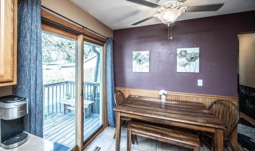 Dining room with access to the patio door and deck