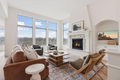 Living room - Large windows overlooking Mississippi River