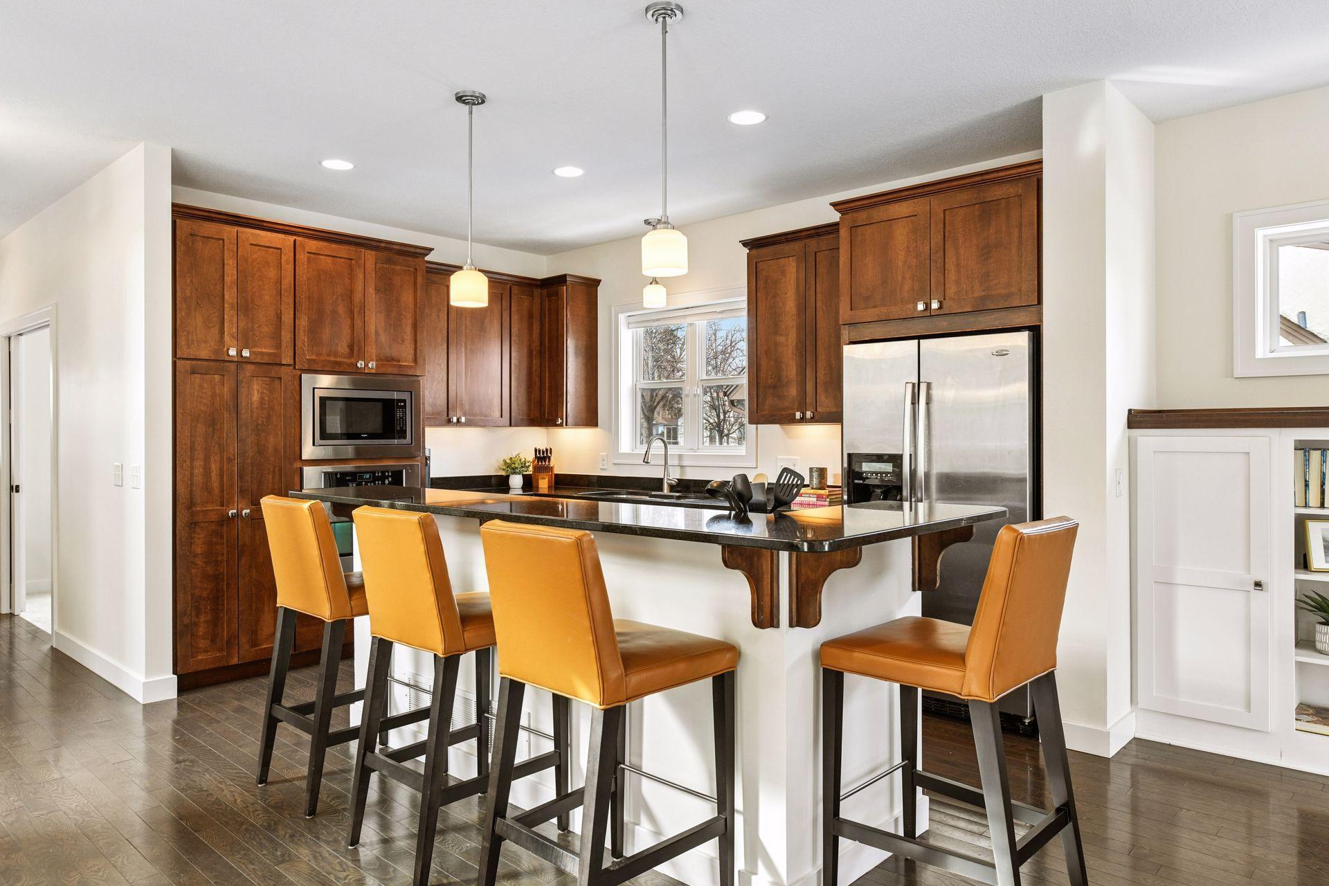 A generous sized counter for informal dining and socializing