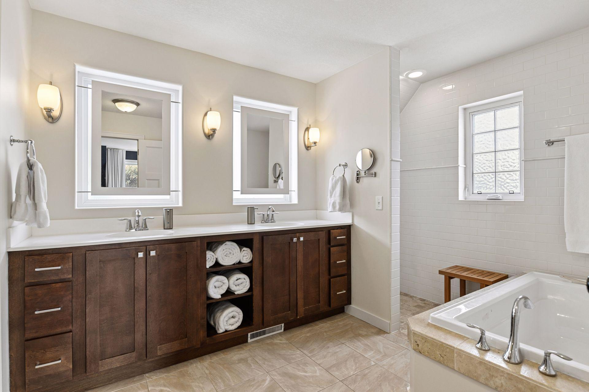 Fabulous primary bath with dual sinks, soaking tub plus a walk-in shower
