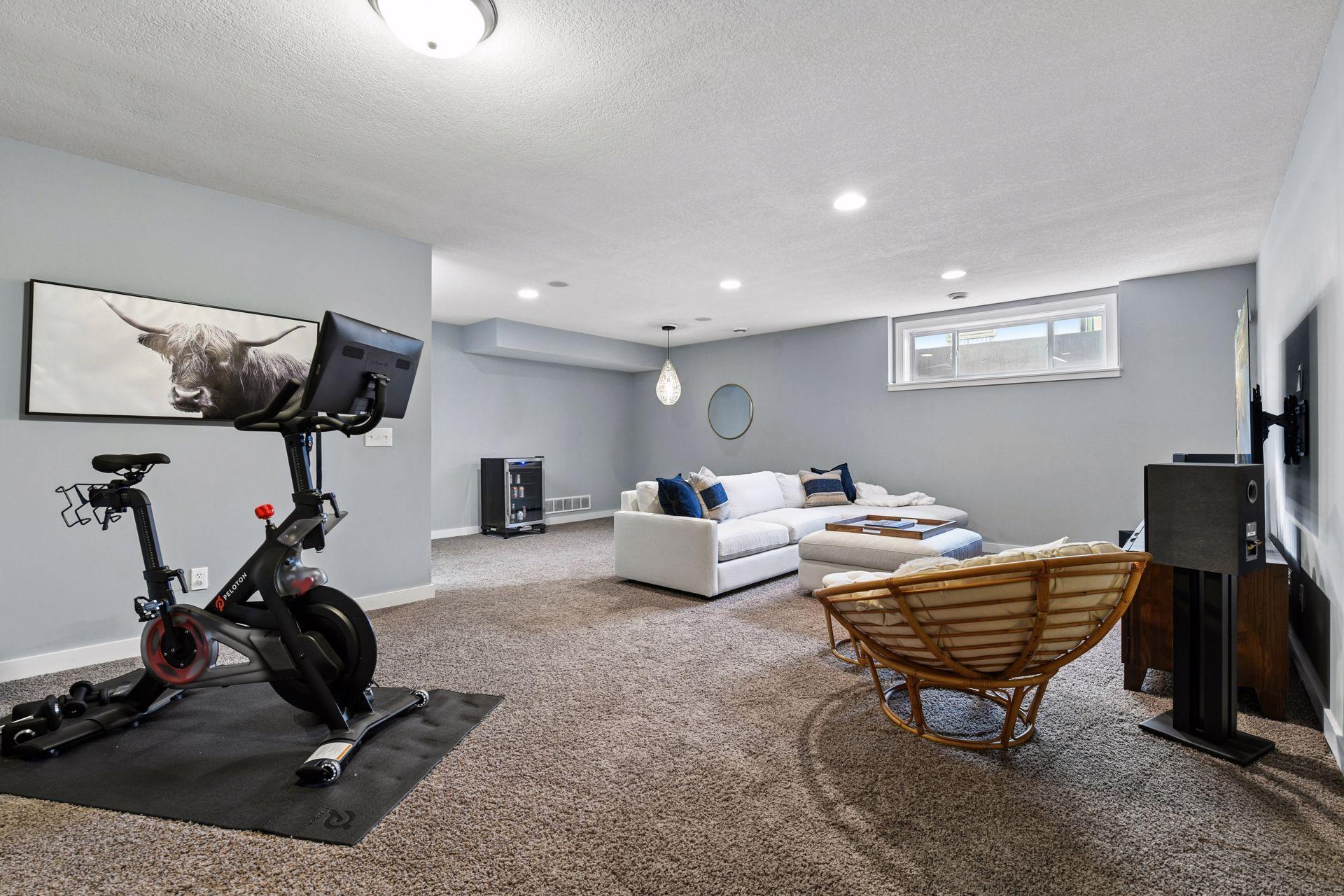 Behind the couch has great space for a game/dining table or kids play area