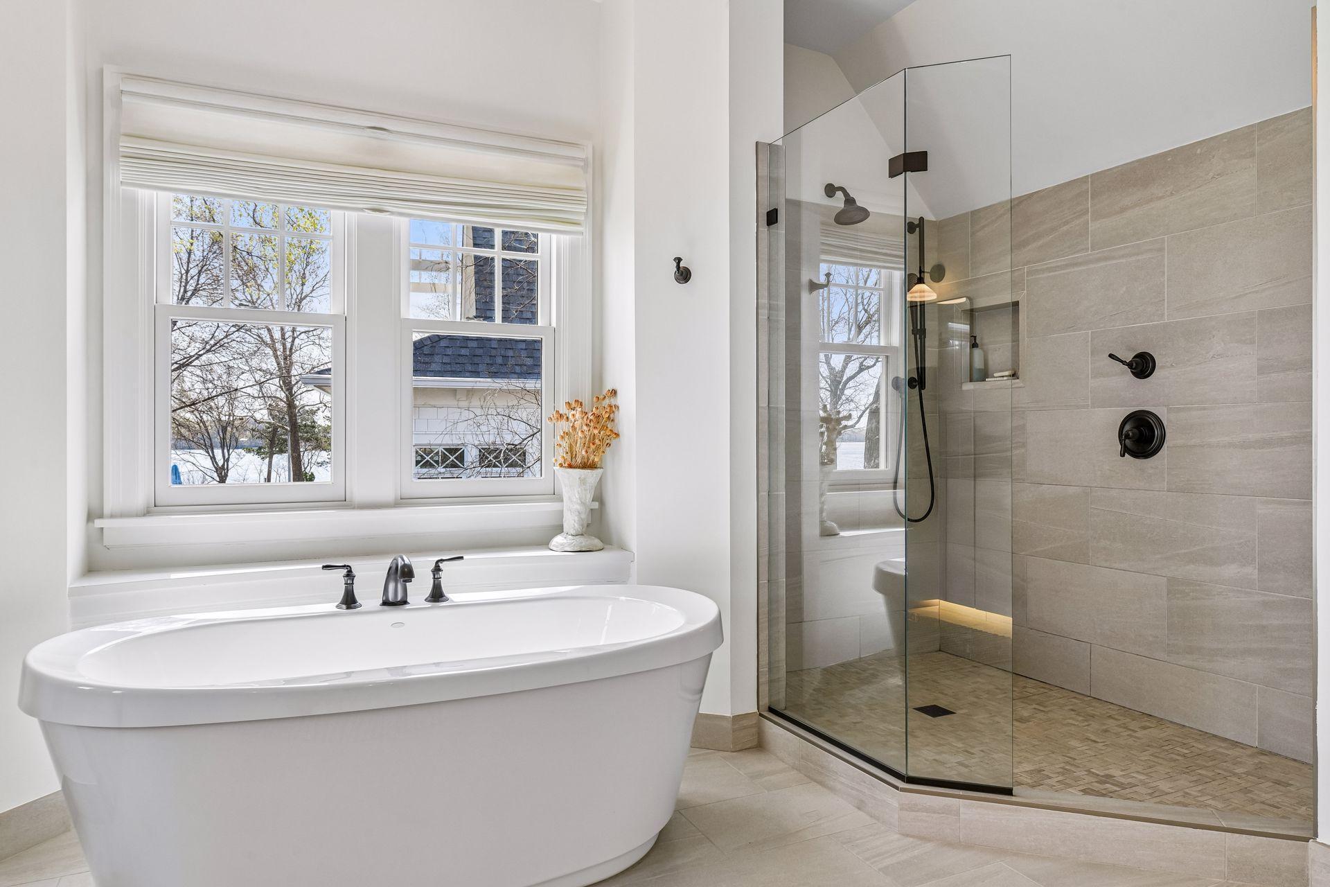 Primary soaking tub and walk-in shower