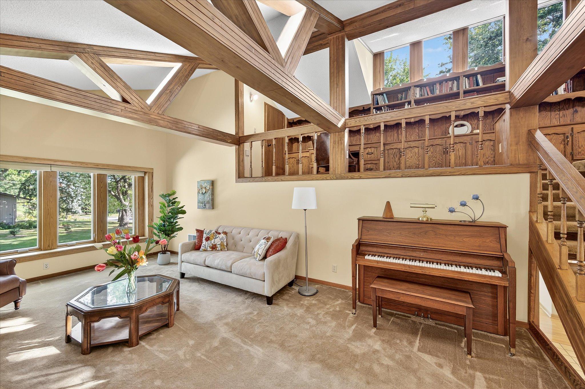 Beautiful sky lights bring more of the outside to the room.