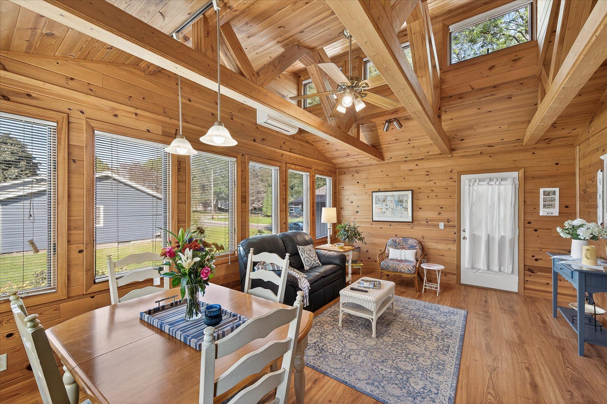 Vaulted ceiling and skylights make it feel like you are at a cabin.