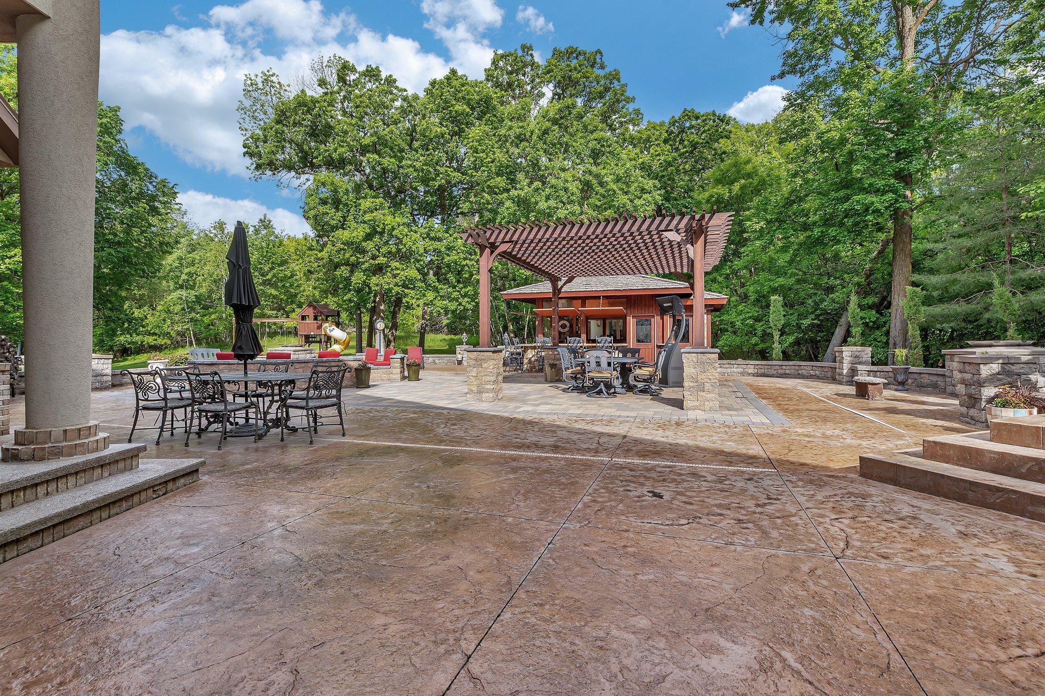 Stamped concrete and pavers throughout the patio!