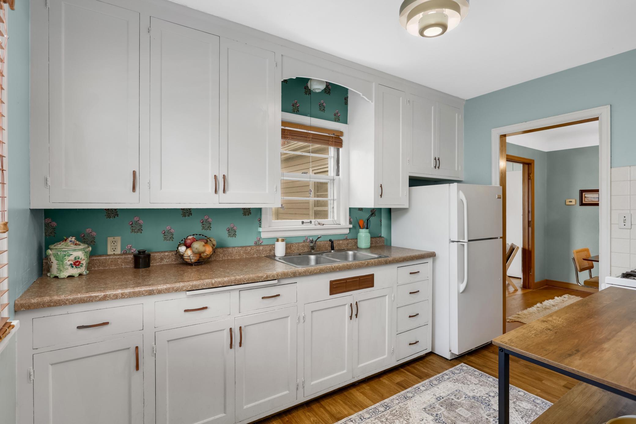 Vintage full inset solid wood cabinets.