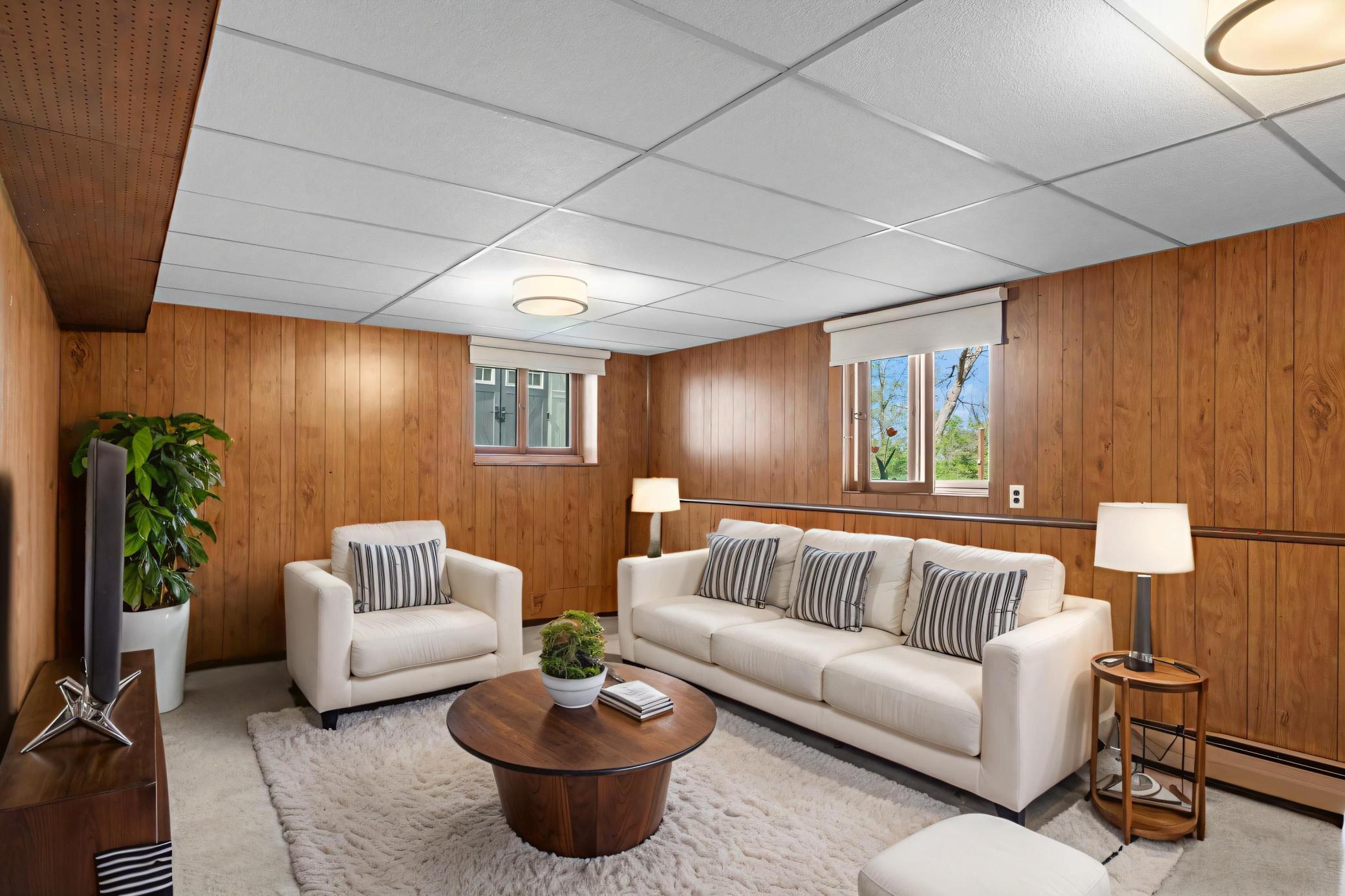 Virtually staged lower level family room