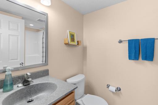 Private three-quarter bath en suite in the lower level bedroom