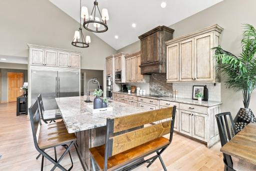 Huge center island with custom bench stools