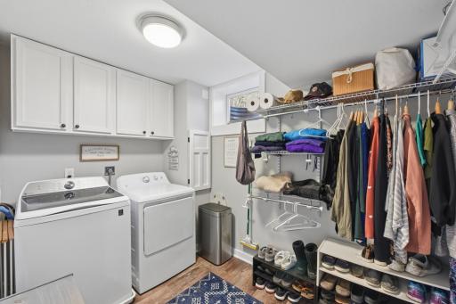 Lower level walk in closet and laundry room.