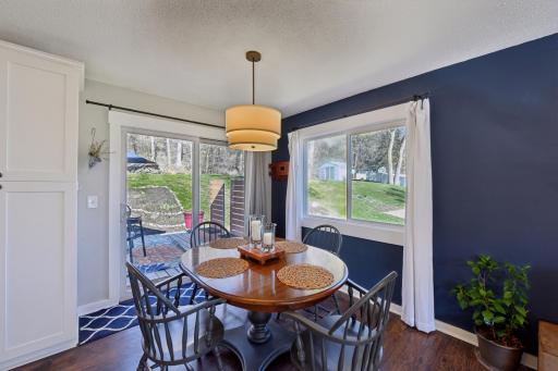 Dining area looking out to the private back yard, from the slider.