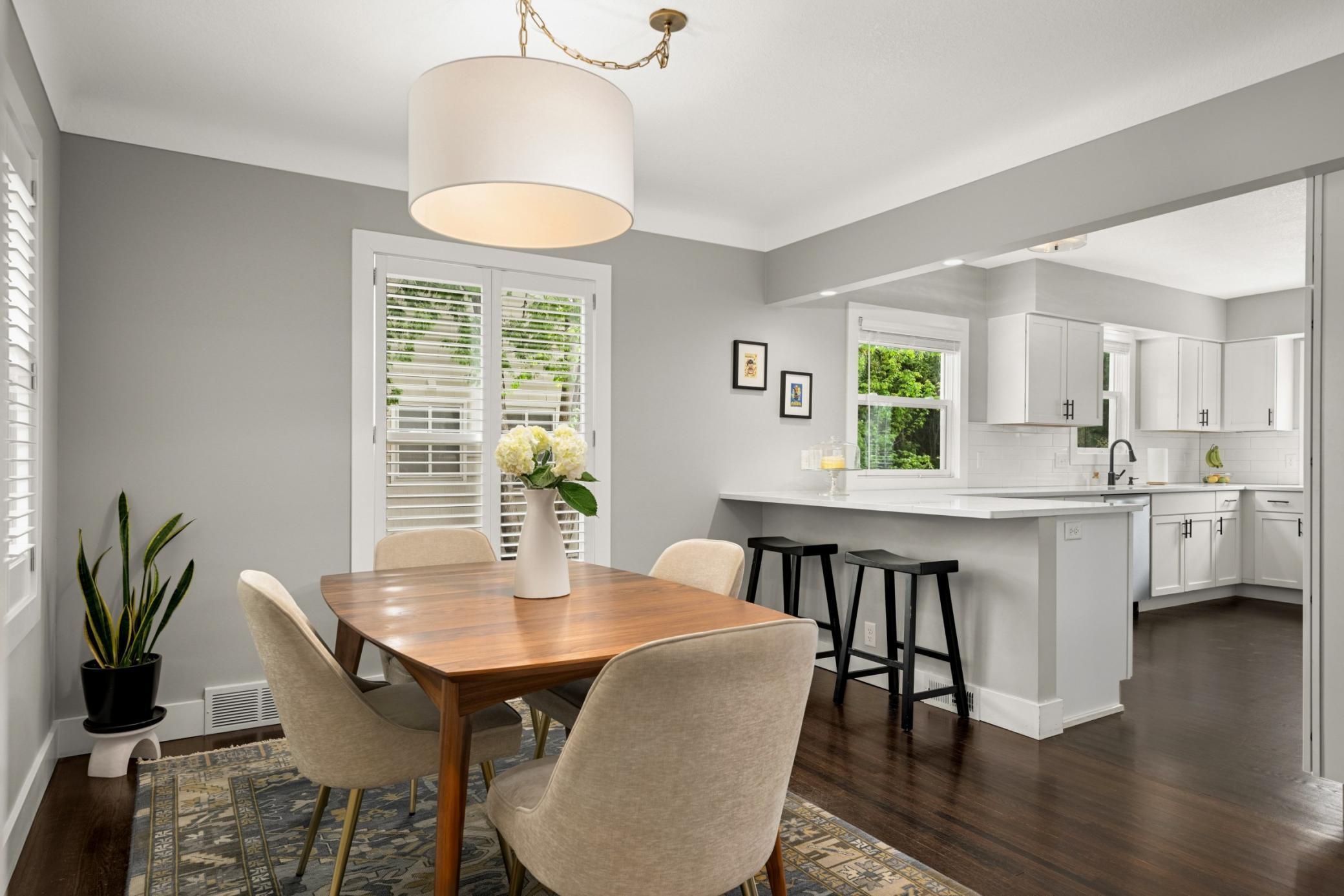 This open floor plan makes everyday living a breeze and is great for entertaining.