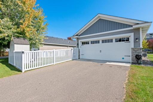 2 car garage and backyard also has a storage shed.