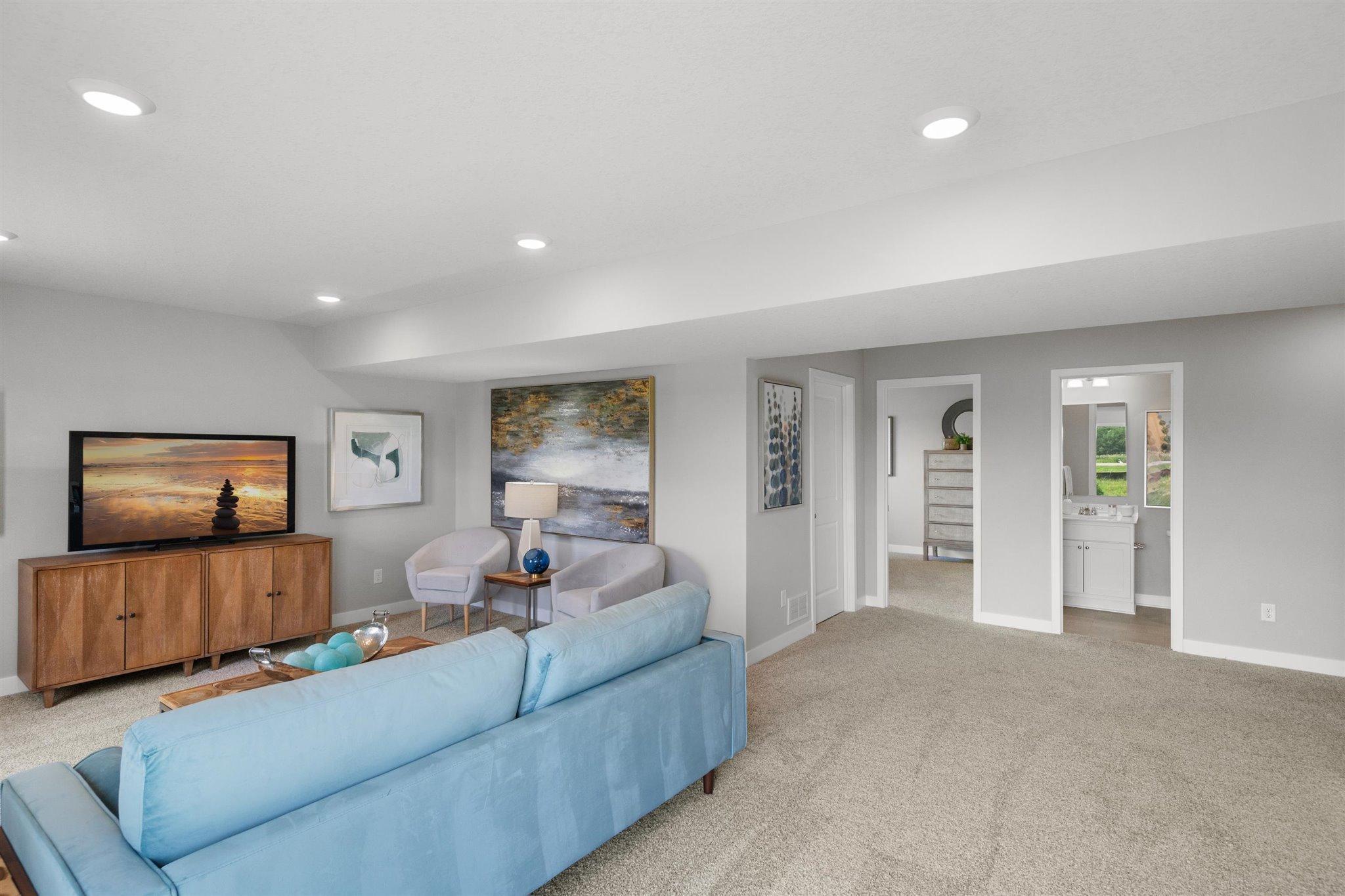 Finished lower level! Photo is of actual home.