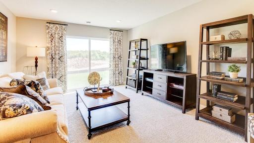 Walk-out Lower Level Family Room. Photo is of model home. Colors and options may vary. Ask Sales Agent for details.