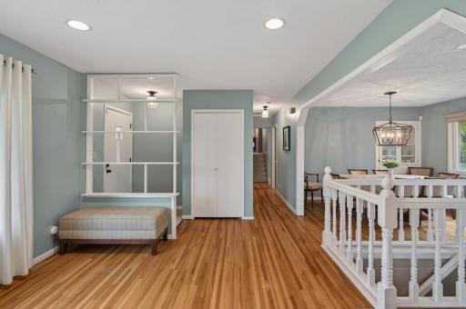 Entryway with a great size coat closet for all season gear!