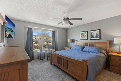 The primary bedroom can fit many pieces of large furniture.