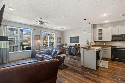 The main level has an open floor plan, with new flooring on the entire level.