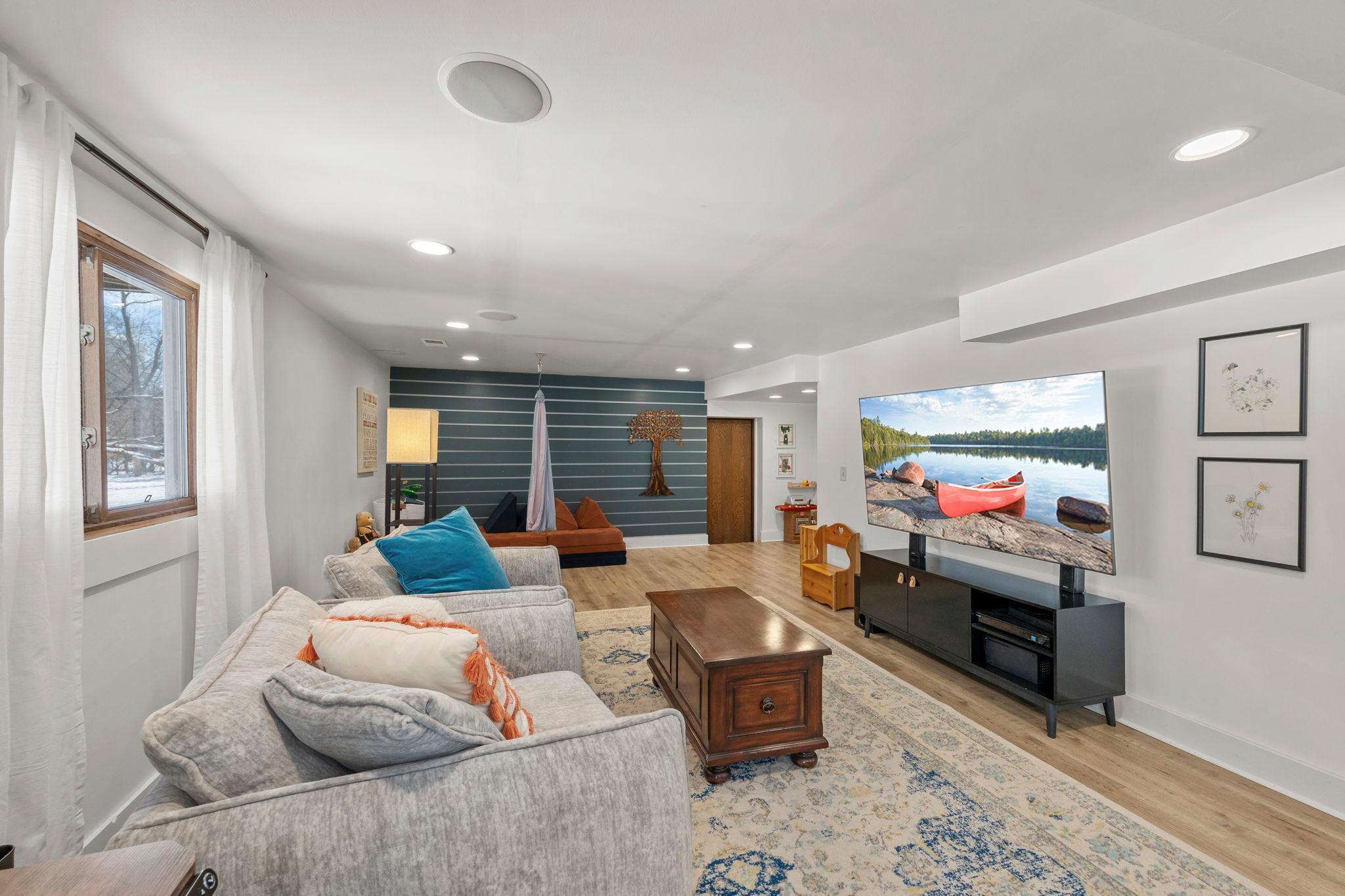 View of the spacious lower level family room