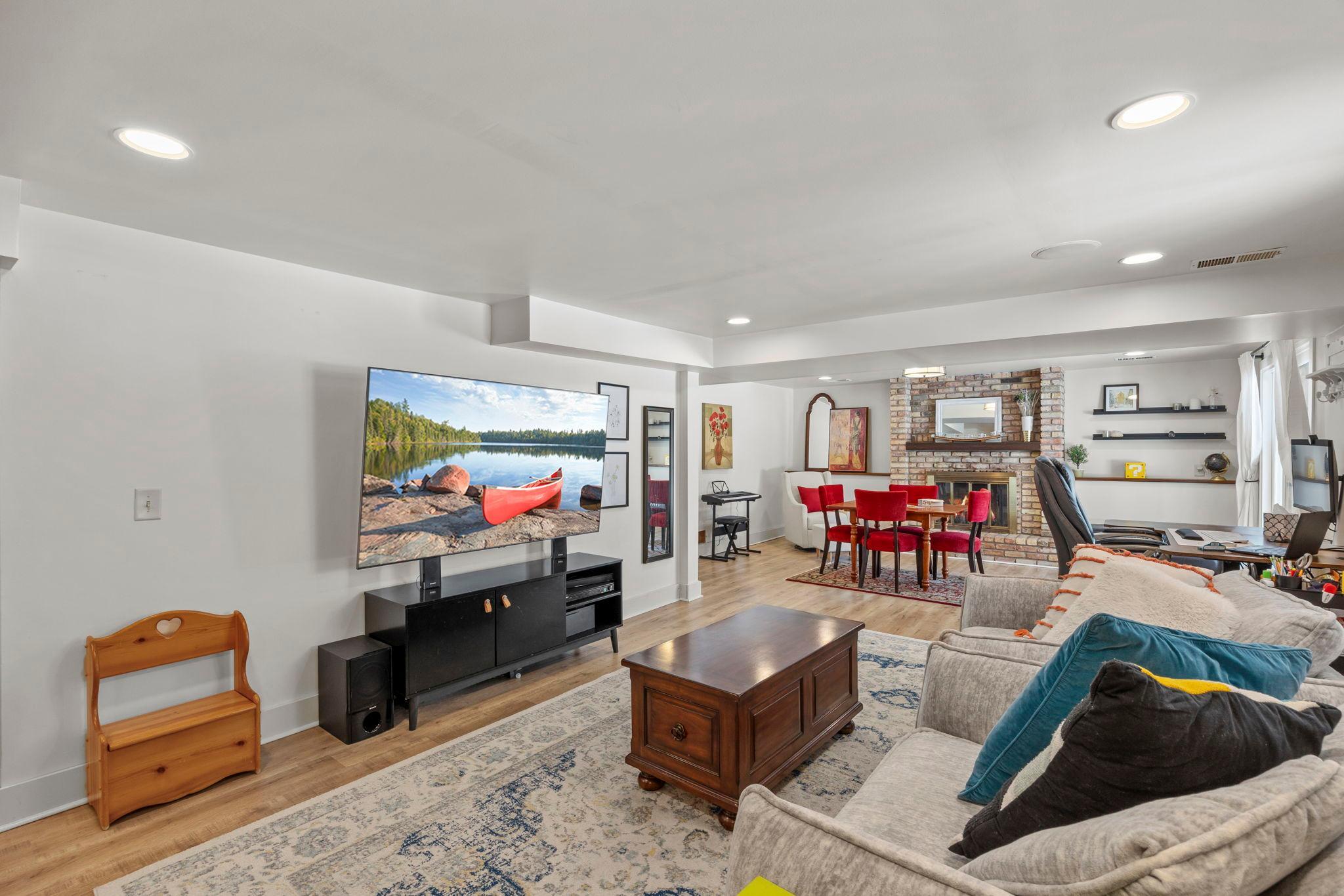 View of the spacious lower level family room