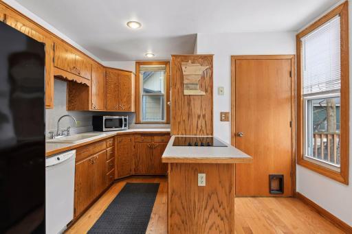 Open, but galley shaped kitchen for easy prep and access