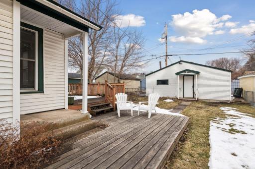 Side/back yard with tiered deck