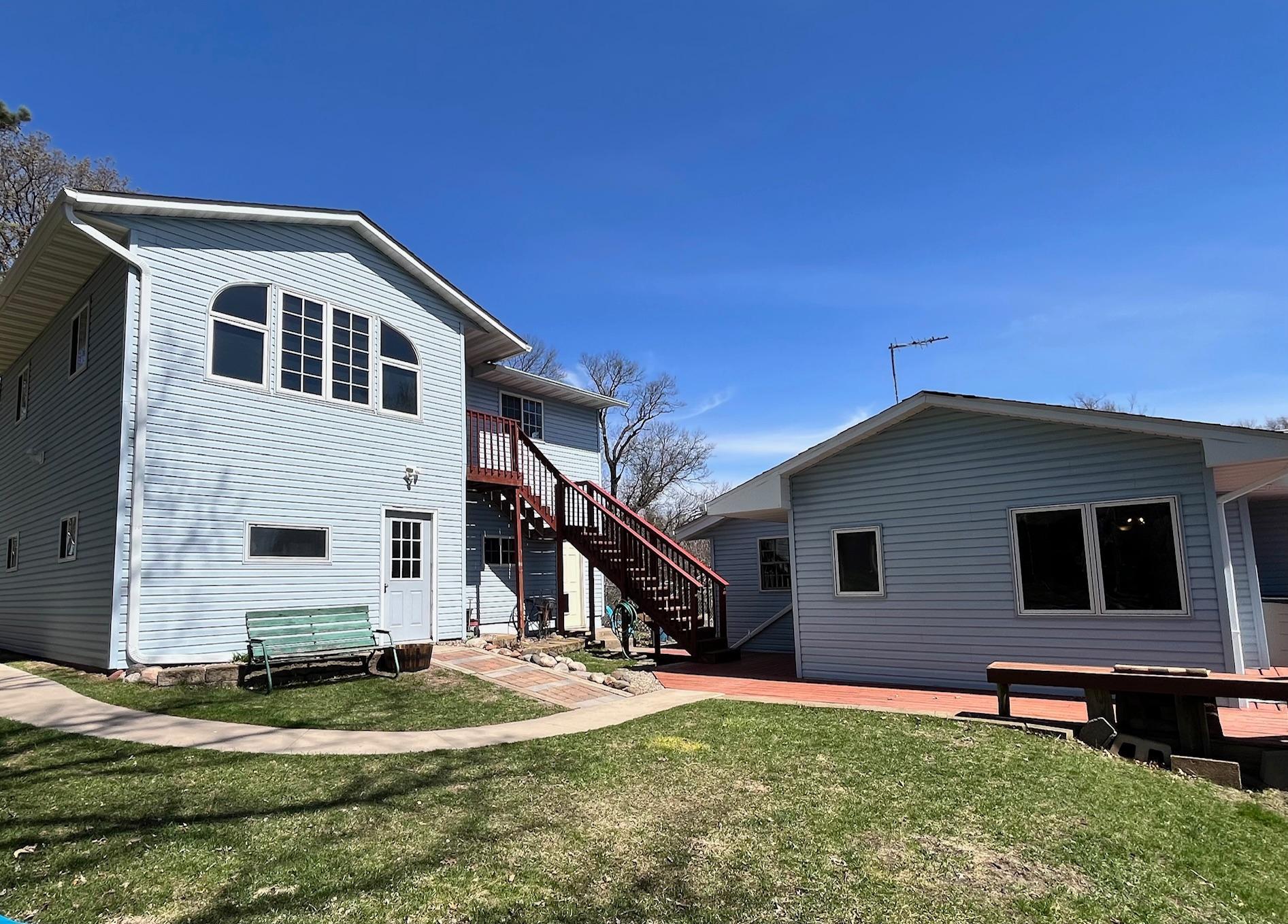 Detached garage has living space above it, finished and ready for heat and plumbing if desired.