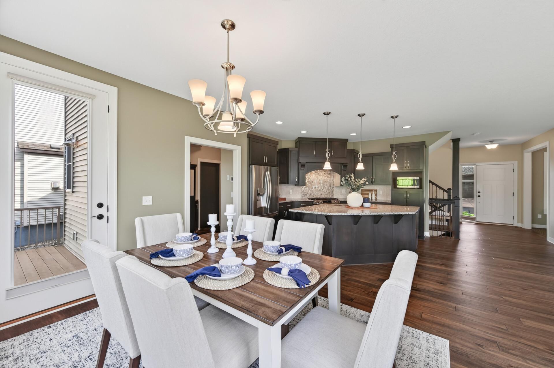 The seamless flow between the kitchen and dining area is ideal for entertaining.