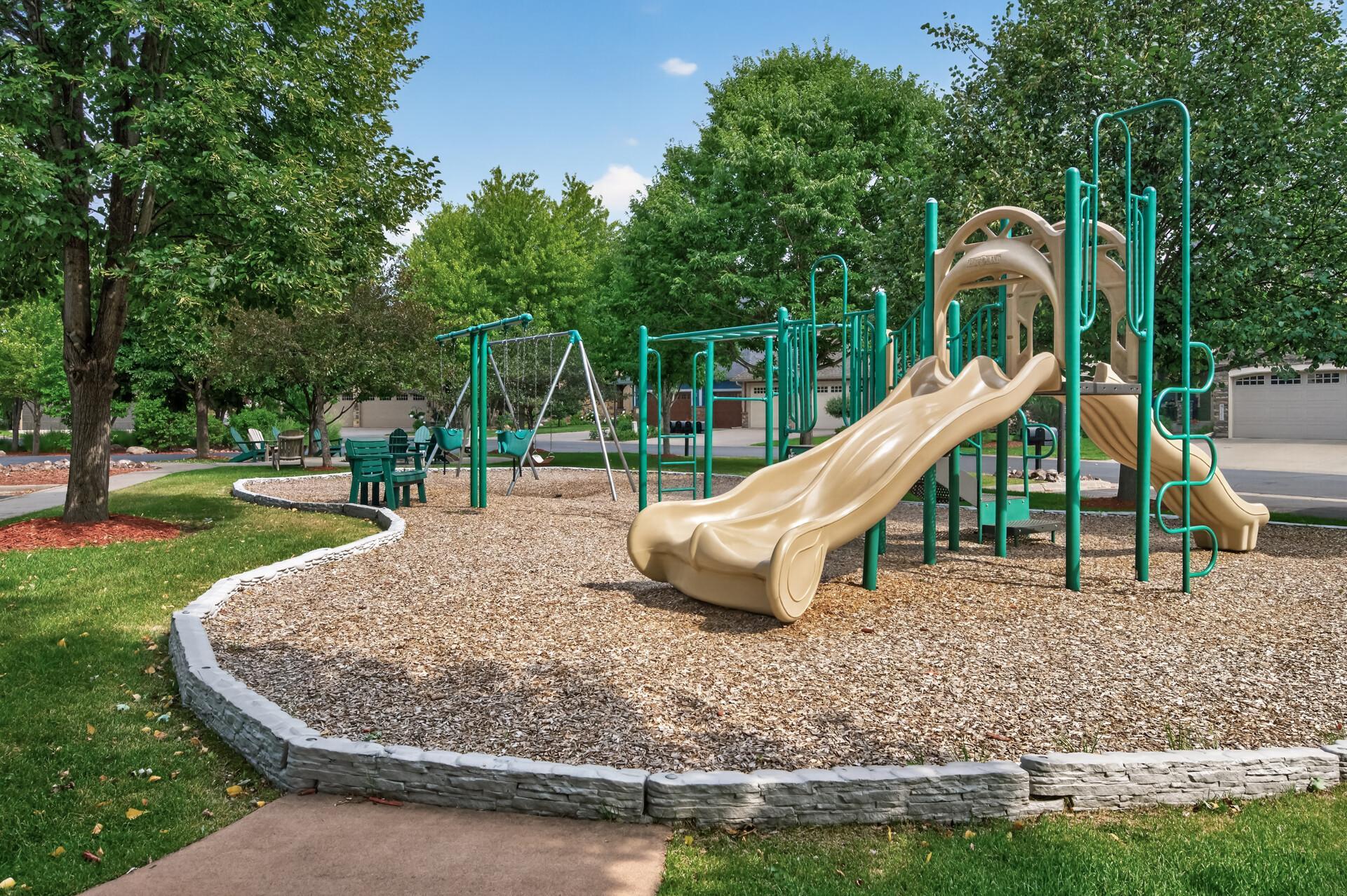The nearby playground offers endless fun for little ones.