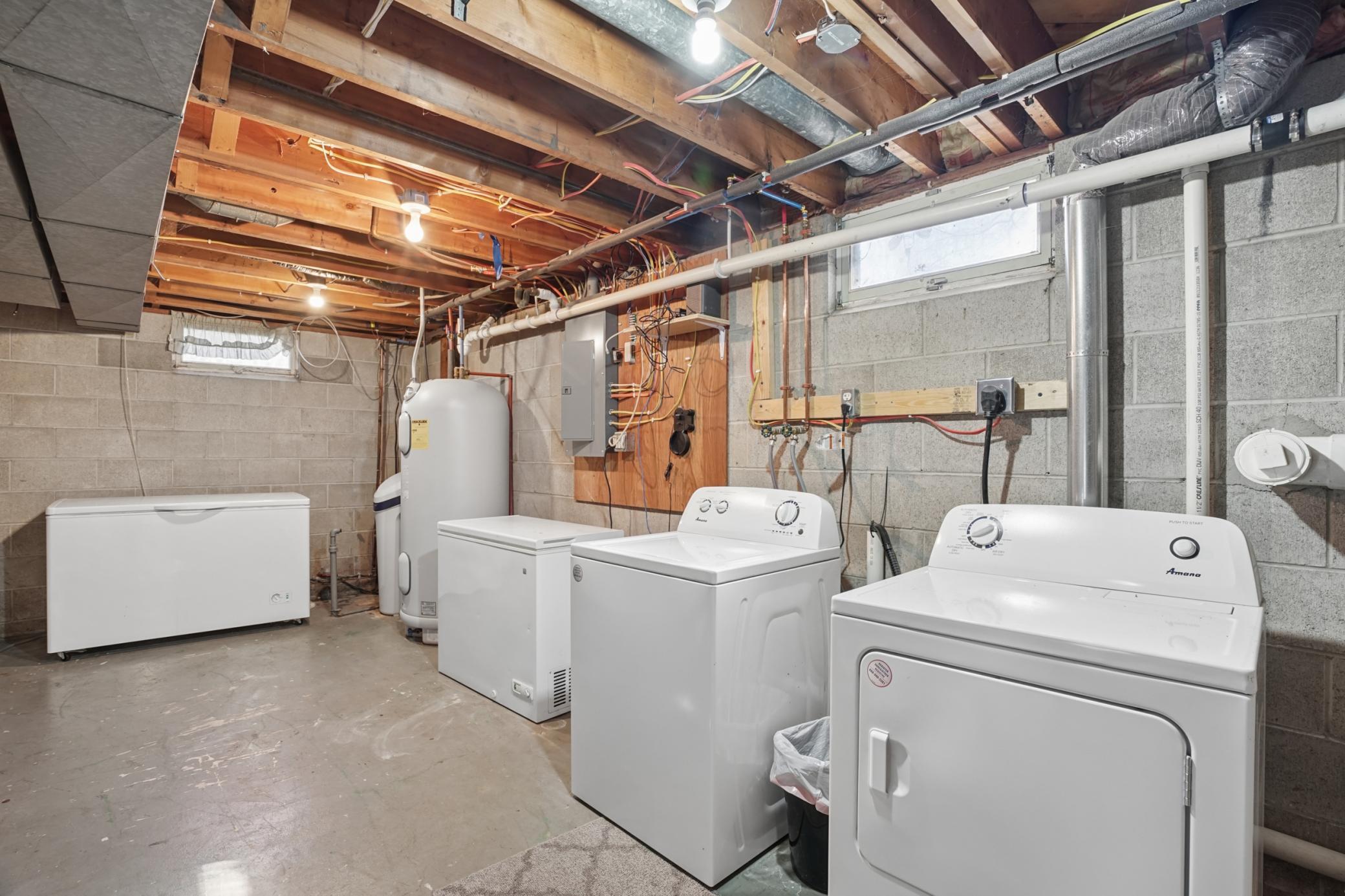 The washer and dryer are included. The large freezer in the utility room will stay. The water softener is owned. A marathon electric water heater and sump pump are included.