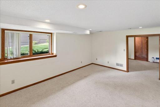 The recreation room leads to a flex room that would make a great workout room.