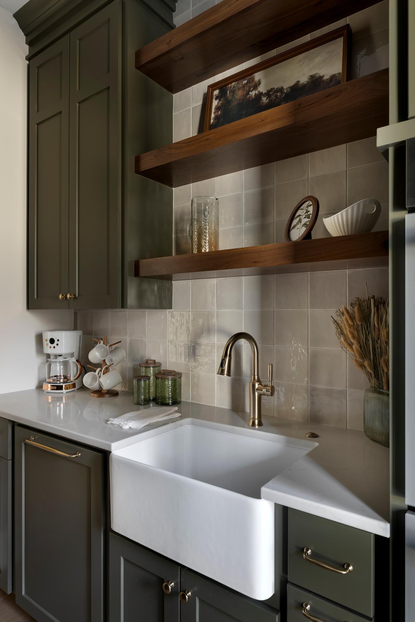 Pantry with cabinets & open shelving