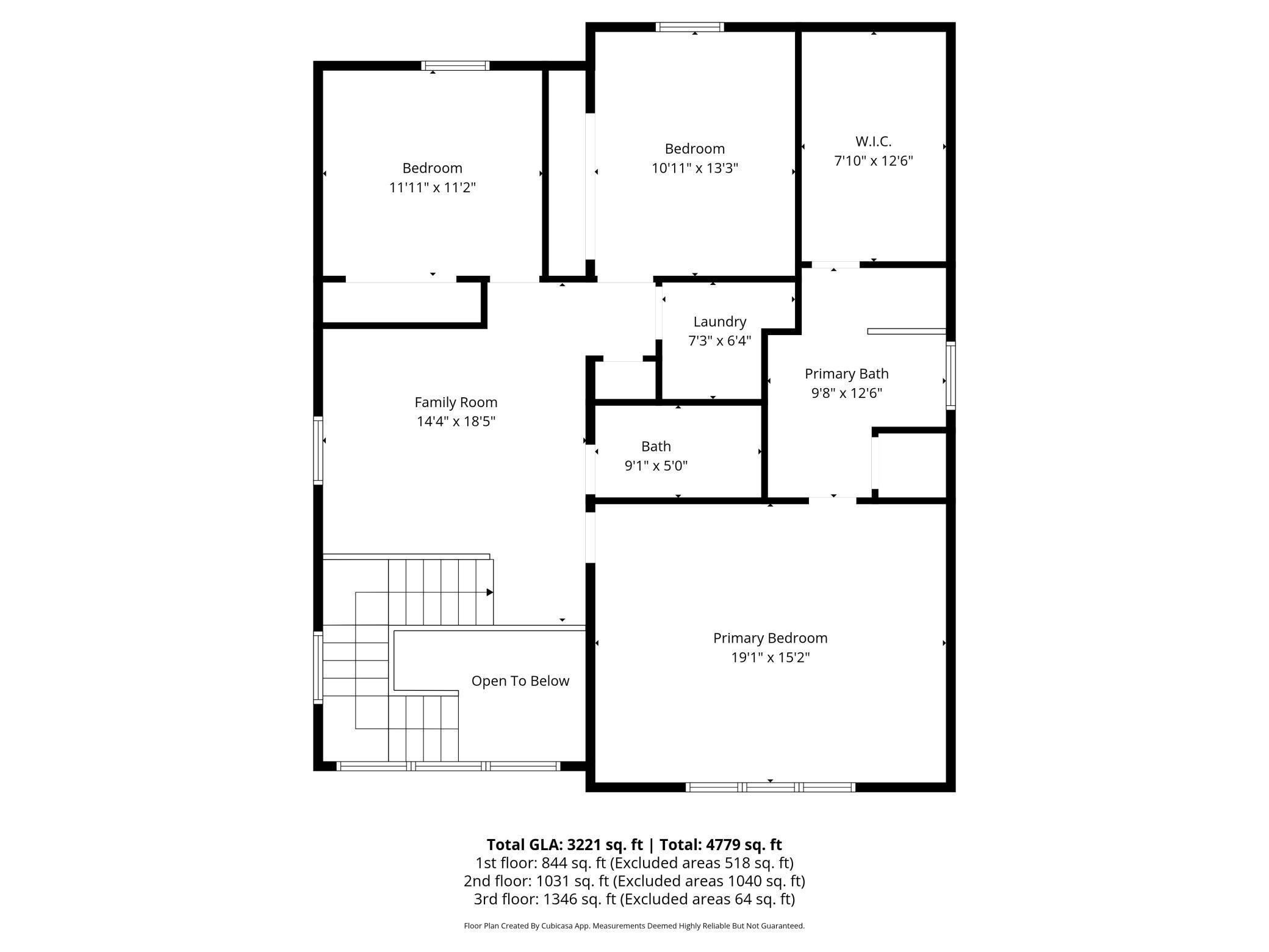Upper Level Floor Plan with Measurements